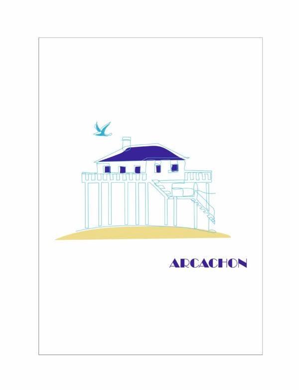 Affiche brodée Cabane tchanquées Arcachon