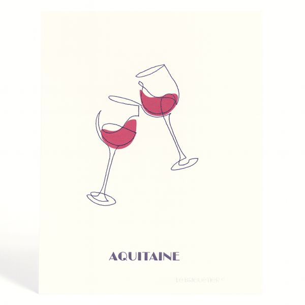 Affiche brodée Verre de vin Aquitaine